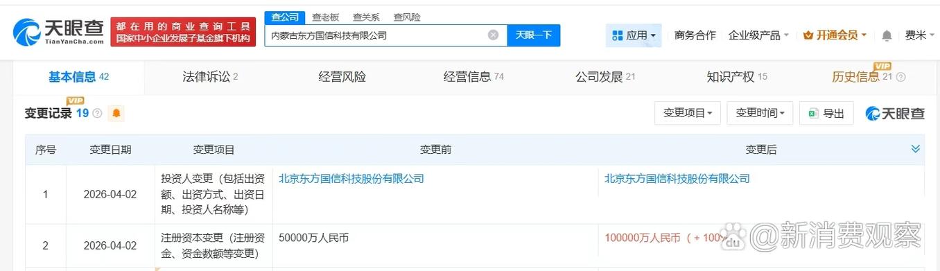 【#东方国信旗下内蒙古科技公司增资至10亿# 增幅100